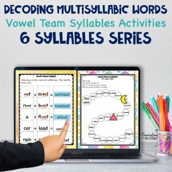 Preview of DIGITAL Vowel Teams Decoding Multisyllabic Words Phonics Activities