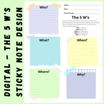 Preview of DIGITAL - WH QUESTIONS - WHO WHAT WHERE WHEN WHY - 5W - GRAPHIC ORGANIZER