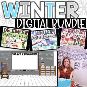 Preview of DIGITAL WINTER BUNDLE | Digital Classroom, Video Backdrop, Journals