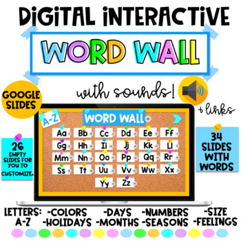 Preview of DIGITAL WORD WALL WITH SOUNDS/AUDIO! INTERACTIVE SLIDES WITH LINKS- LETTERS A-Z 