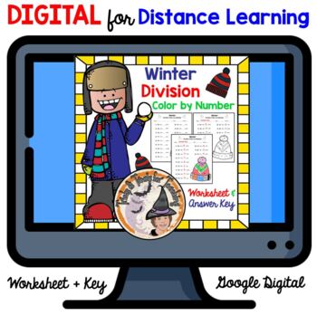 Preview of DIGITAL Winter Math Division Color by Number Hat Worksheet and Answer Key