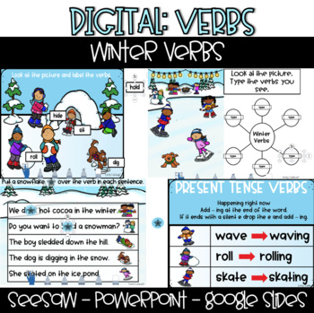 Preview of DIGITAL: Winter Verbs - Seesaw - Google Slides - PowerPoint