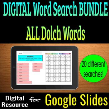 Preview of DIGITAL Word Search Bundle: ALL Dolch Words- DISTANCE LEARNING - Google Slides