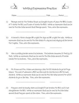 digital writing algebraic expressions from word problems worksheet