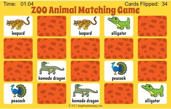 DIGITAL Zoo Animals Memory Matching Card Game by Drag Drop Learning