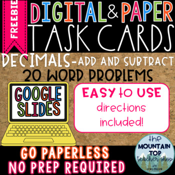 Preview of DISTANCE LEARNING | DIGITAL and PAPER Task Cards-Decimals-Adding and Subtracting