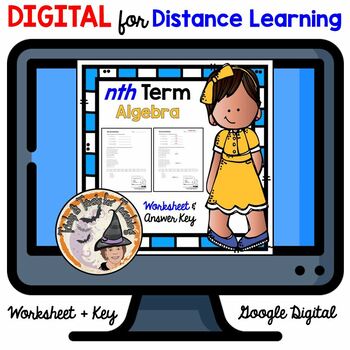 Preview of DIGITAL nth term Worksheet and Answer Key variables tables patterns sequences