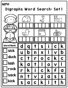 DIGRAPH Word Searches Worksheets (44 Pages) by PikMe Learning Hub