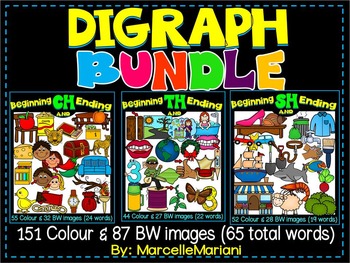 Preview of DIGRAPHS CH, SH, TH CLIPART BUNDLE BEGINNING & ENDING  (67 words)