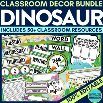 Preview of DINOSAUR Classroom Decor Bundle DINOSAUR Theme jurassic Decorations Editable