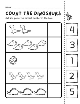 DINOSAUR Cut and Paste Worksheets Number 1-5 Math Activities by Oh I ...