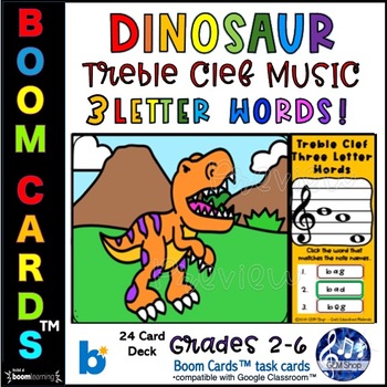 Preview of DINOSAUR Music BOOM™ CARDS Treble Clef Note Word Digital Task Activities