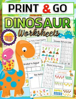 Preview of DINOSAUR PRE-K WORKSHEETS PACKET by: Learner's Hub! Distance Learning from home