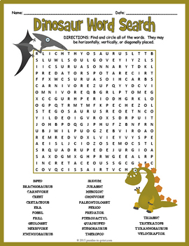 Preview of DINOSAUR Themed Word Search Puzzle Worksheet Activity - 4th, 5th, 6th, 7th Grade