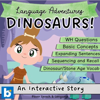 Preview of DINOSAURS, Boom Cards Speech Therapy, WH Questions, Basic Concepts, Homework