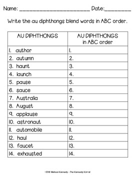 Word Work: Diphthongs - AU - AW by The Kennedy Korral | TpT