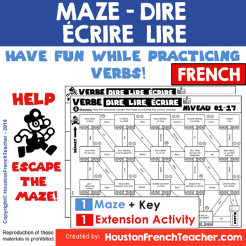 Preview of DIRE ÉCRIRE LIRE French Verb Game - grammar game (MAZE) DIGITAL + PRINT