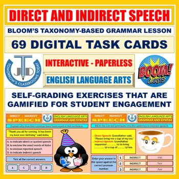 Preview of DIRECT AND INDIRECT SPEECH: 69 BOOM CARDS