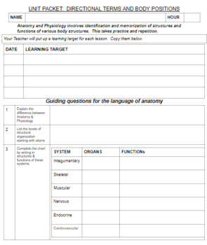 Preview of DIRECTIONAL TERMS & BODY POSITIONS UNIT PACKET