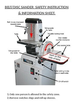 Preview of DISK/BELT SANDER INFO. SAFETY SHEET.  PART OF THE "3 PART MACHINE PERMIT" SYSTEM