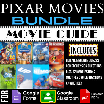 Preview of DISNEY PIXAR MOVIE Guides Bundle Worksheets Activities Google Forms Quizzes