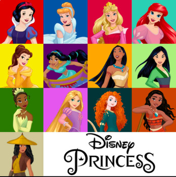 Preview of DISNEY PRINCESSES: COLORING PAGES, Belle, Cinderella, Moana, Jasmine, Mulan etc