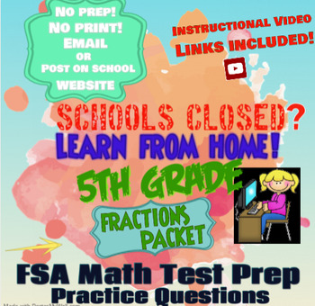 Preview of DISTANCE LEARNING 5th Grade Fractions Packet; Google Forms, Learn from home
