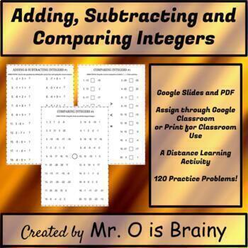 Preview of DISTANCE LEARNING: Adding, Subtracting and Comparing Integers