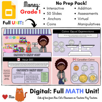Preview of DISTANCE LEARNING: Canadian Coins Money - Grade 1 MATH - DIGITAL - Interactive -