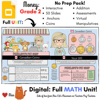 Preview of DISTANCE LEARNING: Canadian Coins Money - Grade 2 MATH - DIGITAL - Interactive -