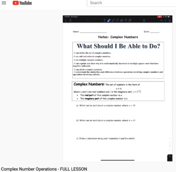 Preview of DISTANCE LEARNING Complex Number Operations