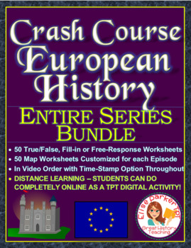 Preview of DISTANCE LEARNING Crash Course European History Worksheets -- ENTIRE SERIES