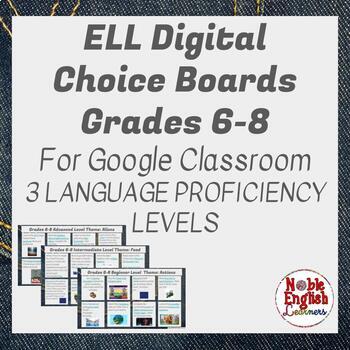 Preview of Middle School 6-8 ELL ESL Digital Choice Board for GDrive version