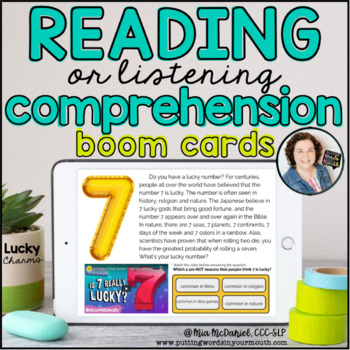 Preview of Reading or Listening Comprehension w/ AUDIO - Lucky Charms | BOOM CARDS™