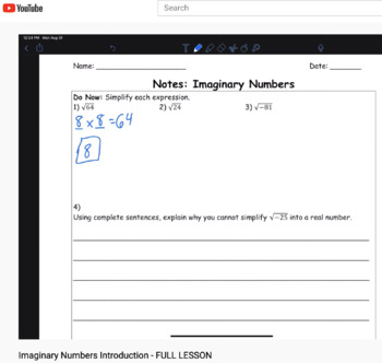 Preview of DISTANCE LEARNING Imaginary Numbers Introduction with Simplifying Powers of i