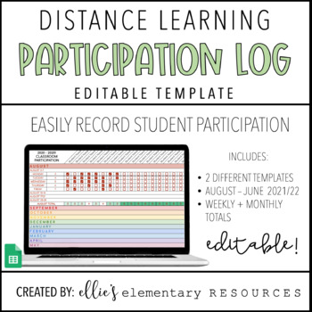 Preview of DISTANCE LEARNING - Participation Log 2021/2022- Editable