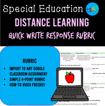 Preview of DISTANCE LEARNING QUICK WRITE RESPONSE Google Classroom RUBRIC FREEBIE