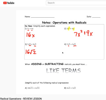 Preview of DISTANCE LEARNING Radical Operations