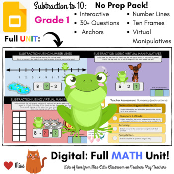 Preview of DISTANCE LEARNING: SUBTRACTION TO 10 - Grade 1 MATH - DIGITAL - Interactive -