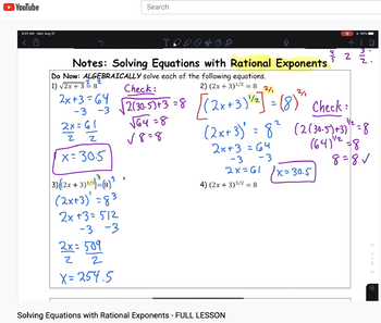 Preview of DISTANCE LEARNING Solving Equations with Rational Exponents