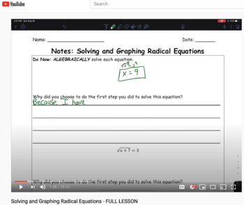 Preview of DISTANCE LEARNING Solving and Graphing Radical Equations