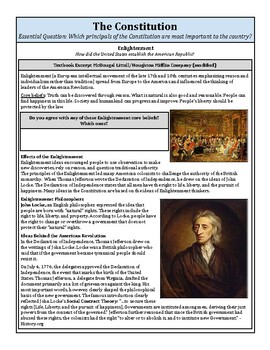 Preview of DISTANCE LEARNING The U.S. Constitution & Enlightenment Guided Reading Activity