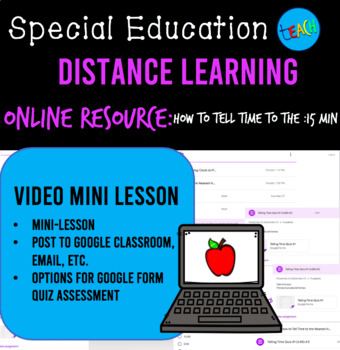 Preview of DISTANCE LEARNING VIDEO MINI LESSON: How to Tell Time to :15 Min. SPECIAL ED