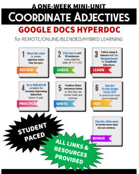 Preview of DISTANCE/ONLINE HYPERDOC: Coordinate Adjectives