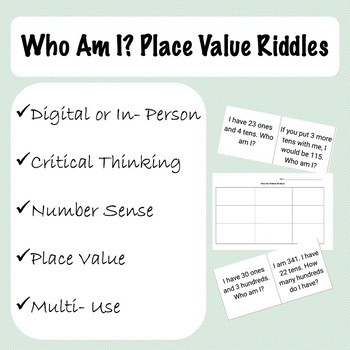 Preview of Who Am I? Place Value Riddles and Handout