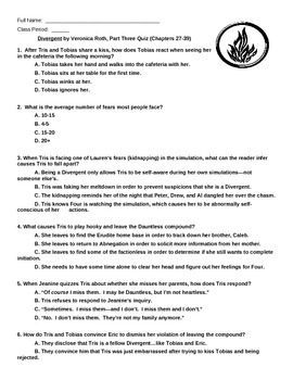 Preview of DIVERGENT Close Reading Test, Part Three (Chapters 27-39)