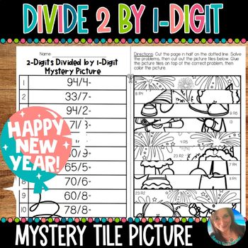 Preview of DIVIDE 2 BY 1 DIGIT | NEW YEAR MYSTERY PICTURE TILES | 4.NBT.B.6