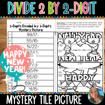 Preview of DIVIDE 2 BY 2 DIGITS | NEW YEAR MYSTERY PICTURE TILES | 5.NBT.B.6