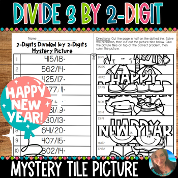 Preview of DIVIDE 3 BY 2 DIGITS | NEW YEAR MYSTERY PICTURE TILES | 5.NBT.B.6