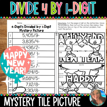 Preview of DIVIDE 4 BY 1 DIGIT | NEW YEAR MYSTERY PICTURE TILES | 4.NBT.B.6